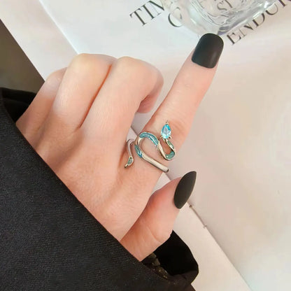 Exquisite 925 Sterling Silver Drip Glue Cyan Snake Ring - A Luxurious Cocktail Ring for Women and Girls, Perfect for Weddings and Special Occasions