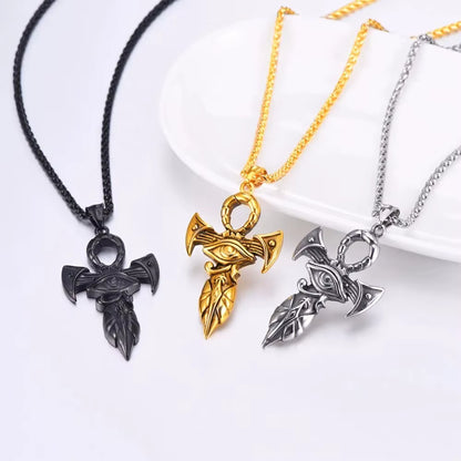 Grand Ankh &amp; Eye Pendant 316L Stainless Steel | 22" Wheat Chain