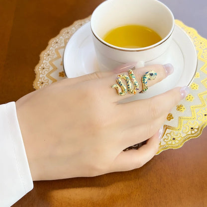 Exquisite Bright Golden Snake Pave Ring - A Stunning Europe Style Bohemia Jewelry Gift for Women in 925 Sterling Silver