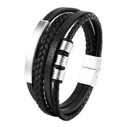 Stylish Charm Braid Rope Bracelet for Men with Stainless Steel Magnetic Buckle - Genuine Leather Jewelry