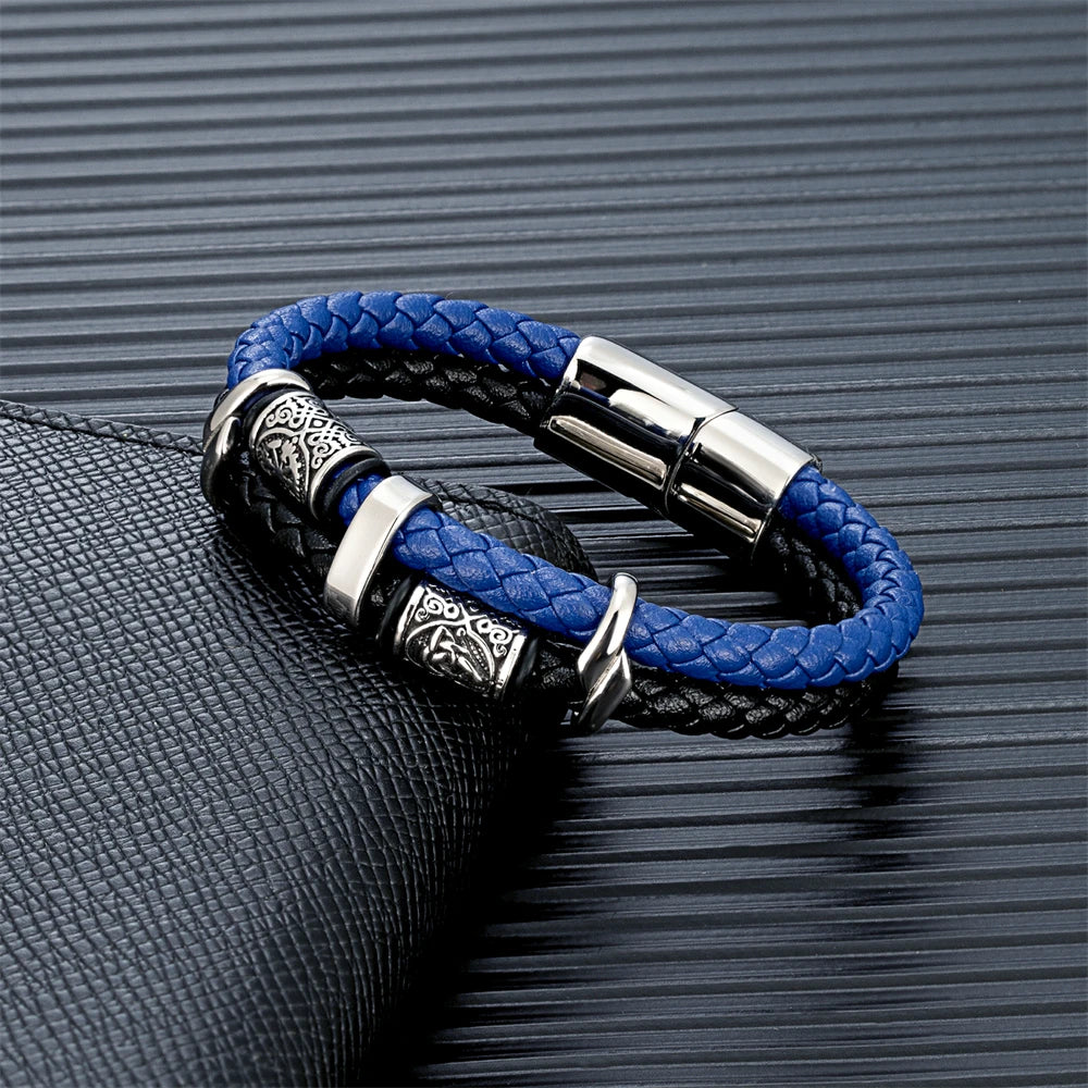 Discover the Vintage Vikings Compass Multilayer Genuine Leather Bracelet - A Stylish Blend of Norse Runes and Stainless Steel for Men and Women