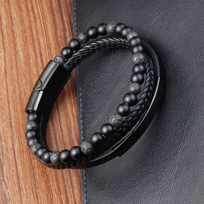 Stylish Charm Braid Rope Bracelet for Men with Stainless Steel Magnetic Buckle - Genuine Leather Jewelry