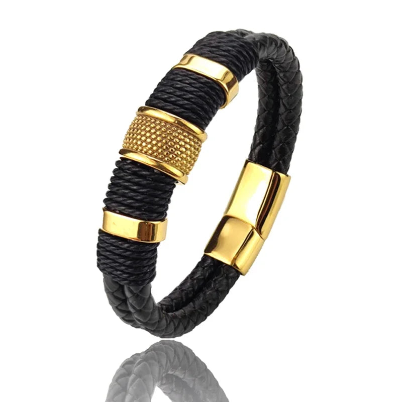 Stylish Luxury Vintage Multilayer Brown Leather and Stainless Steel Bracelet for Men - Perfect Gift for Any Occasion