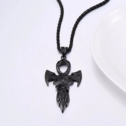 Grand Ankh &amp; Eye Pendant 316L Stainless Steel | 22" Wheat Chain