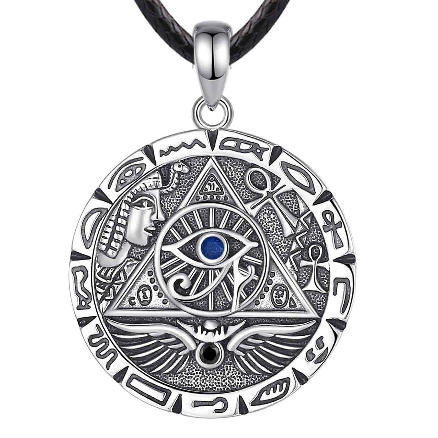 Stunning 925 Sterling Silver Egypt Pyramid All Seeing Evil Eye Illuminati Necklace - Perfect Egyptian Cross Amulet Pendant Gift for Men and Women