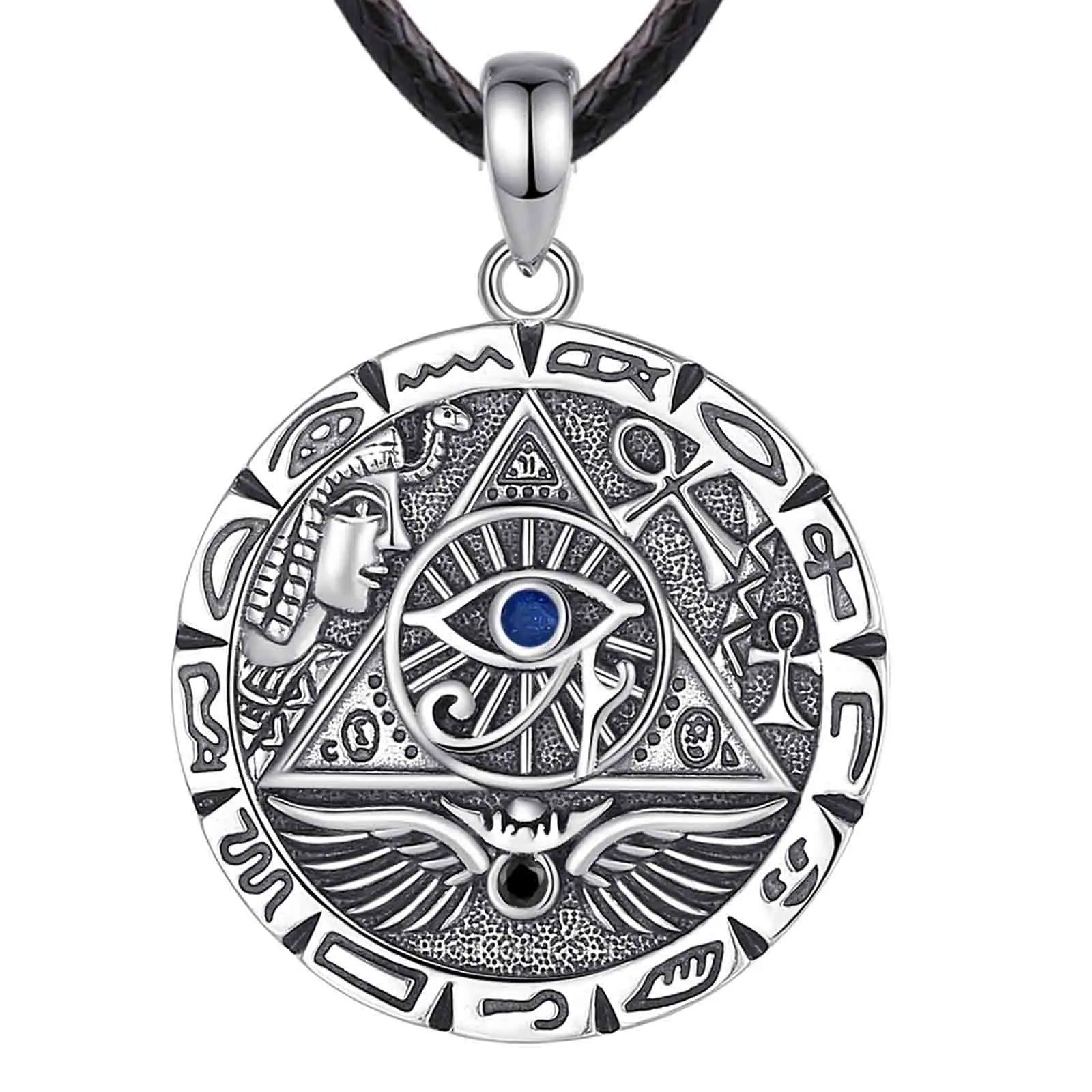 Stunning 925 Sterling Silver Egypt Pyramid All Seeing Evil Eye Illuminati Necklace - Perfect Egyptian Cross Amulet Pendant Gift for Men and Women