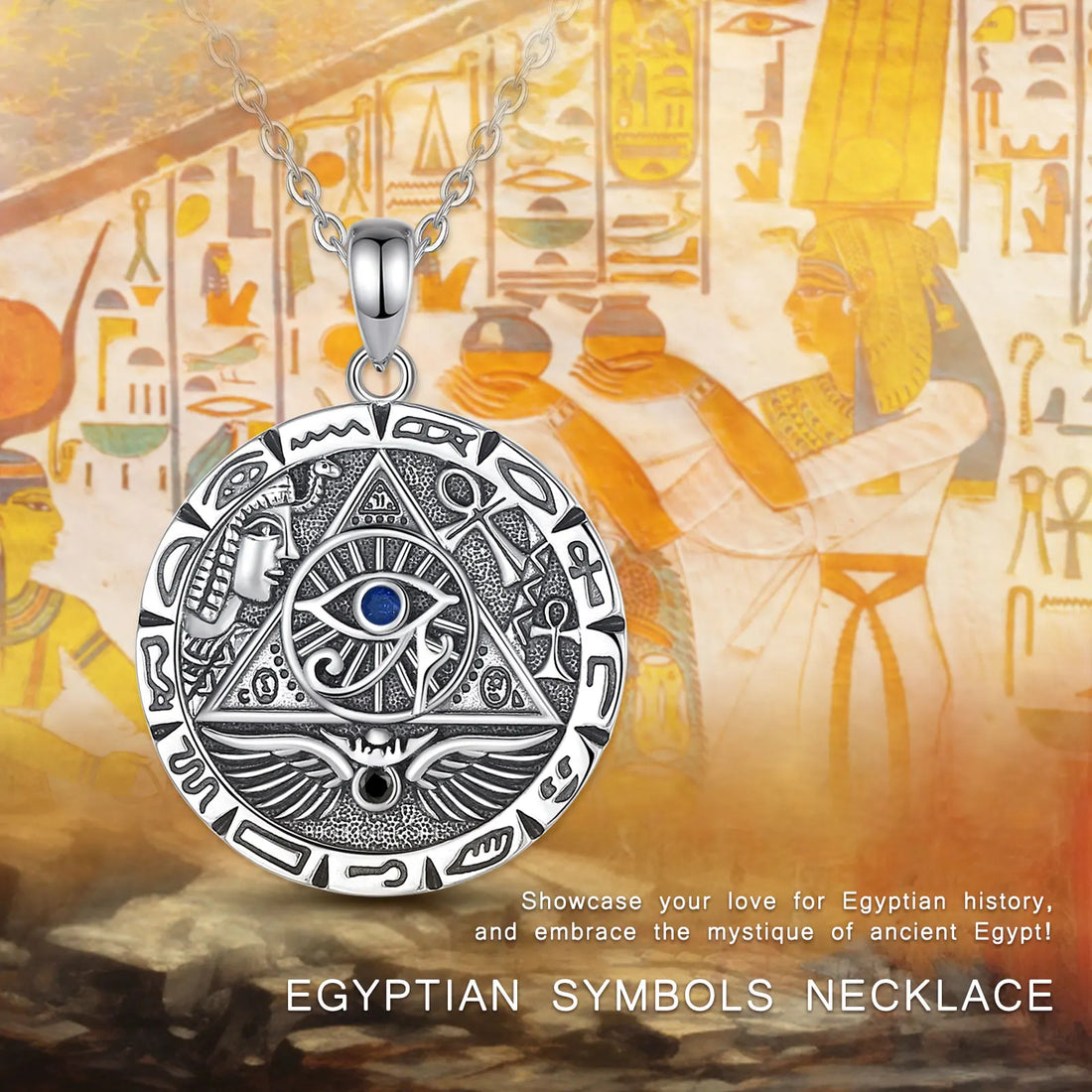 Stunning 925 Sterling Silver Egypt Pyramid All Seeing Evil Eye Illuminati Necklace - Perfect Egyptian Cross Amulet Pendant Gift for Men and Women