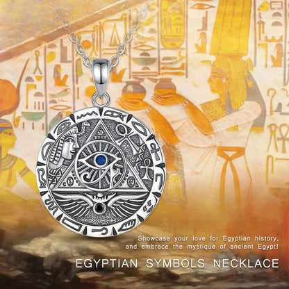 Stunning 925 Sterling Silver Egypt Pyramid All Seeing Evil Eye Illuminati Necklace - Perfect Egyptian Cross Amulet Pendant Gift for Men and Women