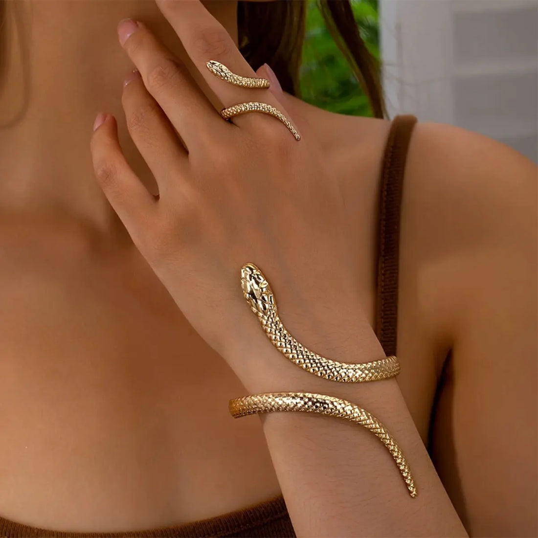 Elevate Your Style with the 2025 Punk Snake Bangles Ring Set - Aesthetic Cuff Bracelet for Women