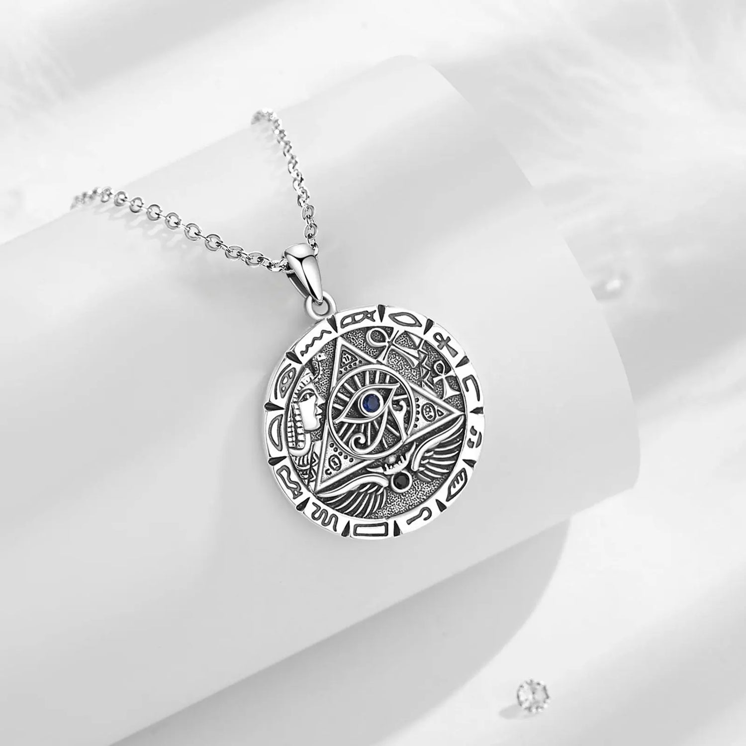 Stunning 925 Sterling Silver Egypt Pyramid All Seeing Evil Eye Illuminati Necklace - Perfect Egyptian Cross Amulet Pendant Gift for Men and Women
