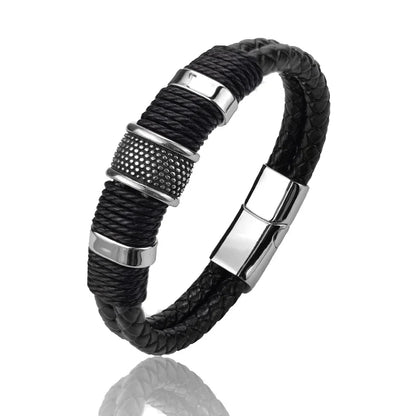 Stylish Luxury Vintage Multilayer Brown Leather and Stainless Steel Bracelet for Men - Perfect Gift for Any Occasion