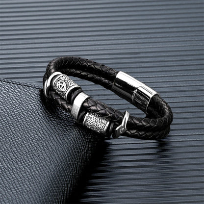 Discover the Vintage Vikings Compass Multilayer Genuine Leather Bracelet - A Stylish Blend of Norse Runes and Stainless Steel for Men and Women
