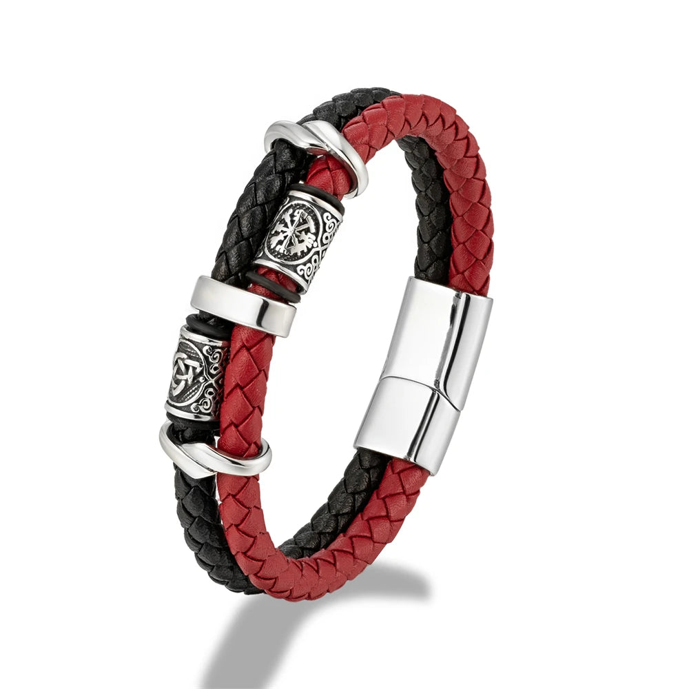 Discover the Vintage Vikings Compass Multilayer Genuine Leather Bracelet - A Stylish Blend of Norse Runes and Stainless Steel for Men and Women