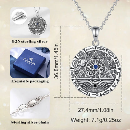 Stunning 925 Sterling Silver Egypt Pyramid All Seeing Evil Eye Illuminati Necklace - Perfect Egyptian Cross Amulet Pendant Gift for Men and Women