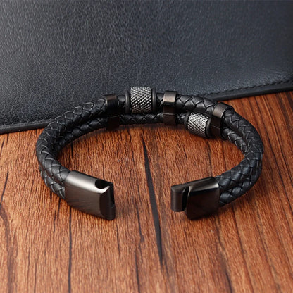 Stylish Charm Braid Rope Bracelet for Men with Stainless Steel Magnetic Buckle - Genuine Leather Jewelry