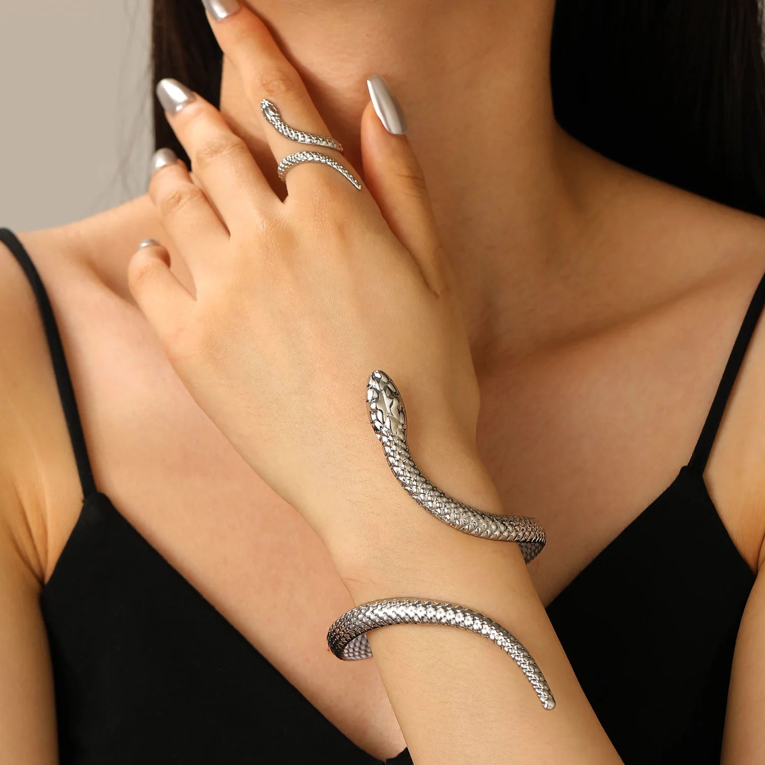 Elevate Your Style with the 2025 Punk Snake Bangles Ring Set - Aesthetic Cuff Bracelet for Women