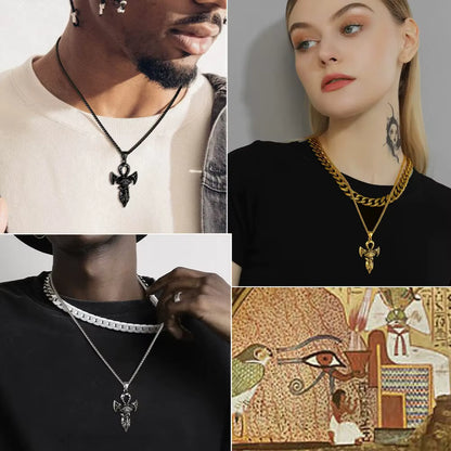 Grand Ankh &amp; Eye Pendant 316L Stainless Steel | 22" Wheat Chain