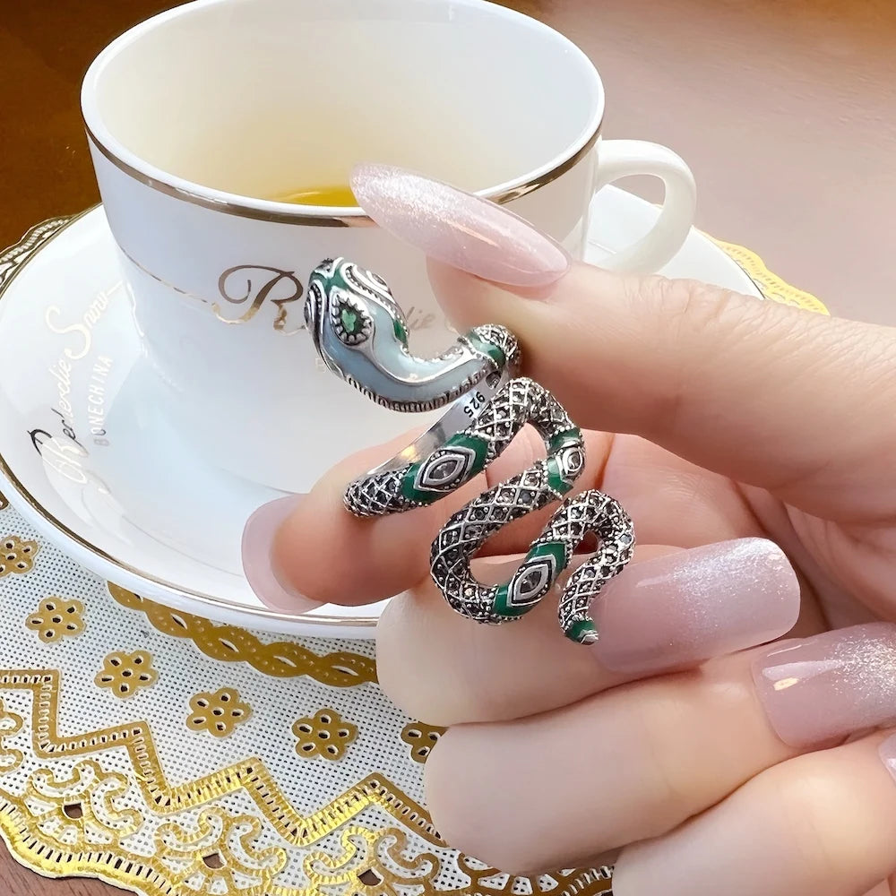 Enchanting Blue Snake Ring - A Stunning Bohemian Statement Piece for Women