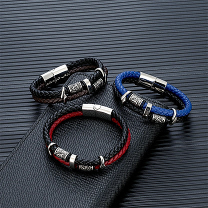 Discover the Vintage Vikings Compass Multilayer Genuine Leather Bracelet - A Stylish Blend of Norse Runes and Stainless Steel for Men and Women
