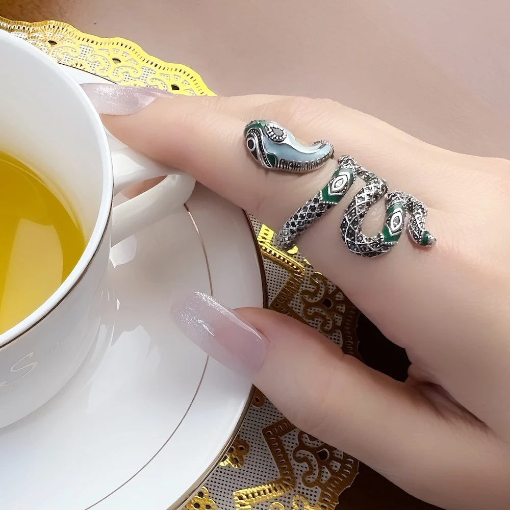 Enchanting Blue Snake Ring - A Stunning Bohemian Statement Piece for Women
