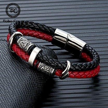 Discover the Vintage Vikings Compass Multilayer Genuine Leather Bracelet - A Stylish Blend of Norse Runes and Stainless Steel for Men and Women
