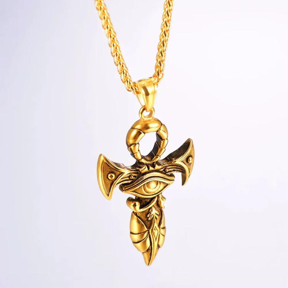 Grand Ankh &amp; Eye Pendant 316L Stainless Steel | 22" Wheat Chain