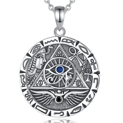 Stunning 925 Sterling Silver Egypt Pyramid All Seeing Evil Eye Illuminati Necklace - Perfect Egyptian Cross Amulet Pendant Gift for Men and Women