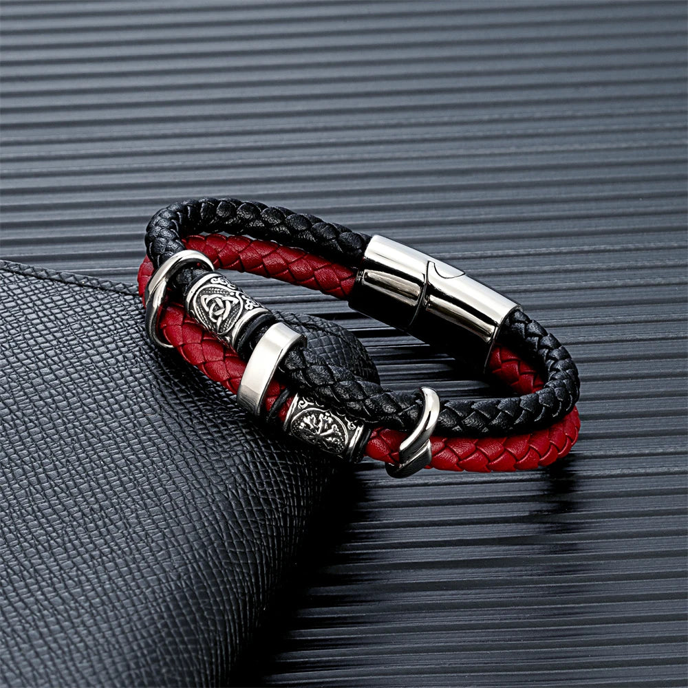 Discover the Vintage Vikings Compass Multilayer Genuine Leather Bracelet - A Stylish Blend of Norse Runes and Stainless Steel for Men and Women