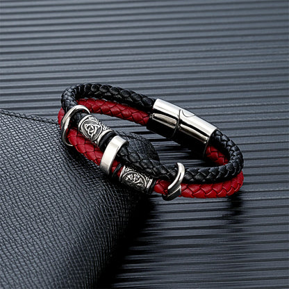 Discover the Vintage Vikings Compass Multilayer Genuine Leather Bracelet - A Stylish Blend of Norse Runes and Stainless Steel for Men and Women