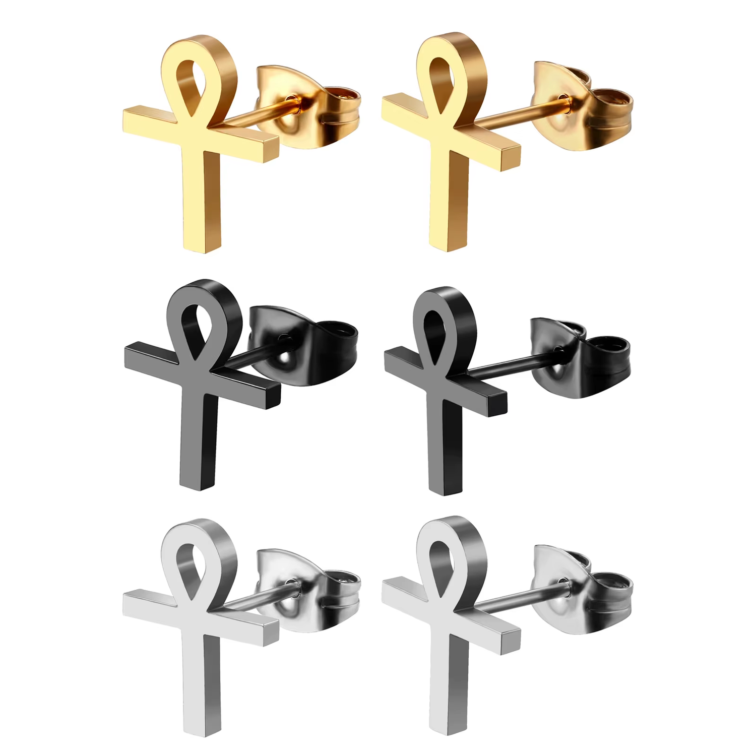 The Ankh Stud Set 6-Piece Stainless Steel Collection