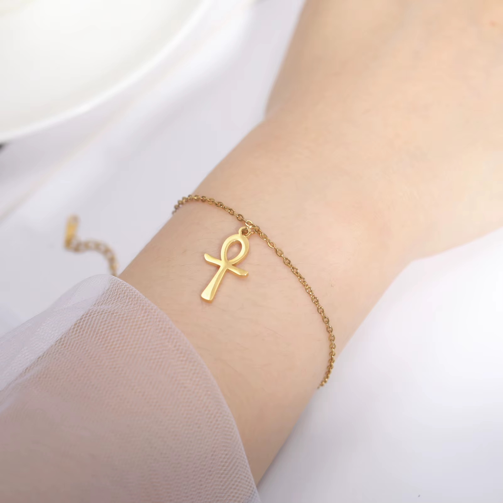 The Key of Life Bracelet Minimal Ankh Charm – Stainless Steel