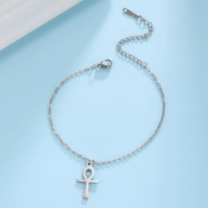 The Key of Life Bracelet Minimal Ankh Charm – Stainless Steel