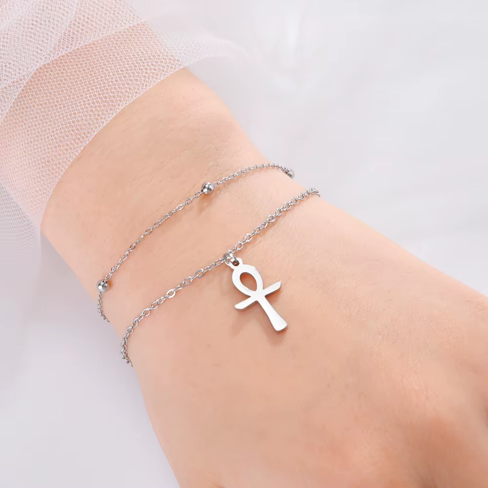 The Key of Life Bracelet Minimal Ankh Charm – Stainless Steel