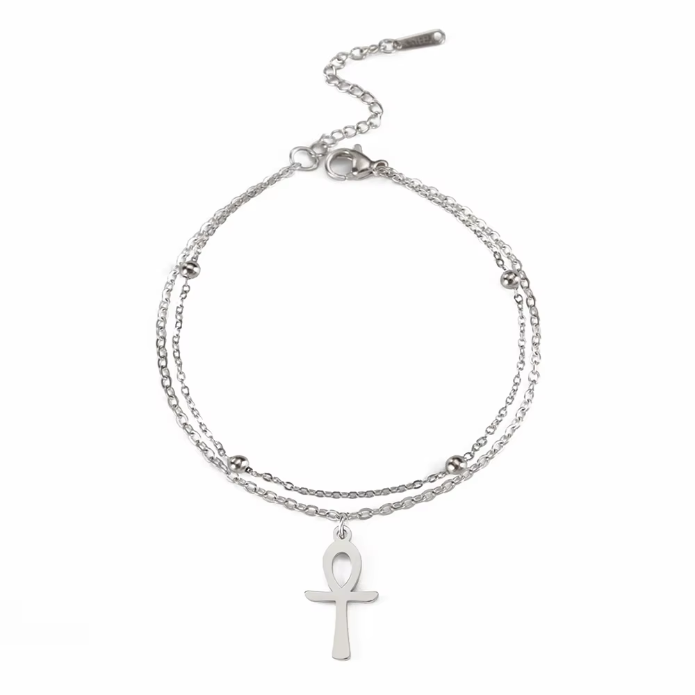 The Key of Life Bracelet Minimal Ankh Charm – Stainless Steel