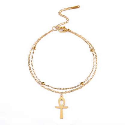 The Key of Life Bracelet Minimal Ankh Charm – Stainless Steel