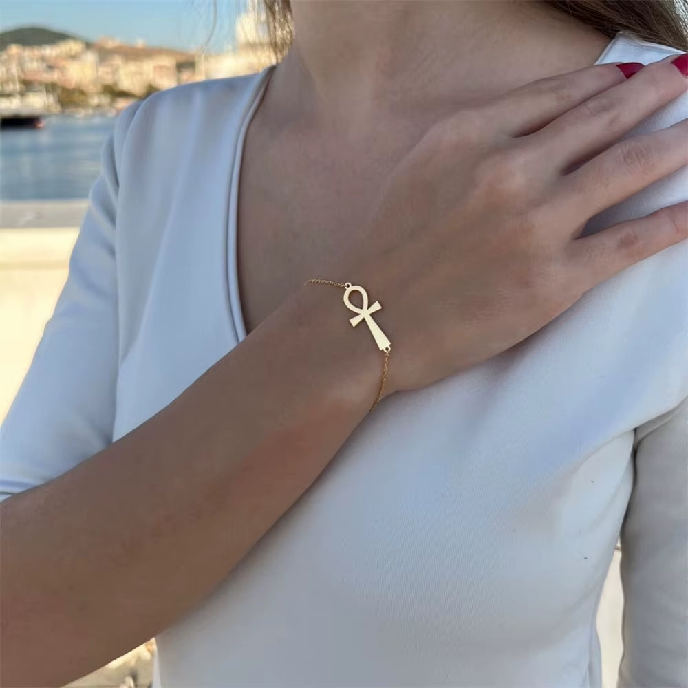 The Sunlit Ankh Minimal Gold Bracelet
