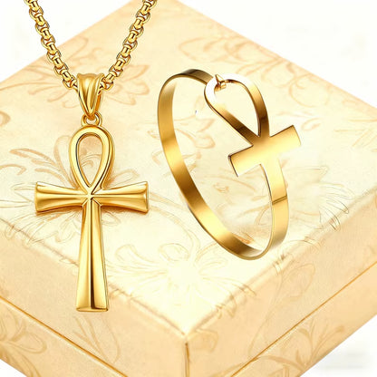 Ankh Jewelry Set Pendant &amp; Cuff – 316L Stainless Steel