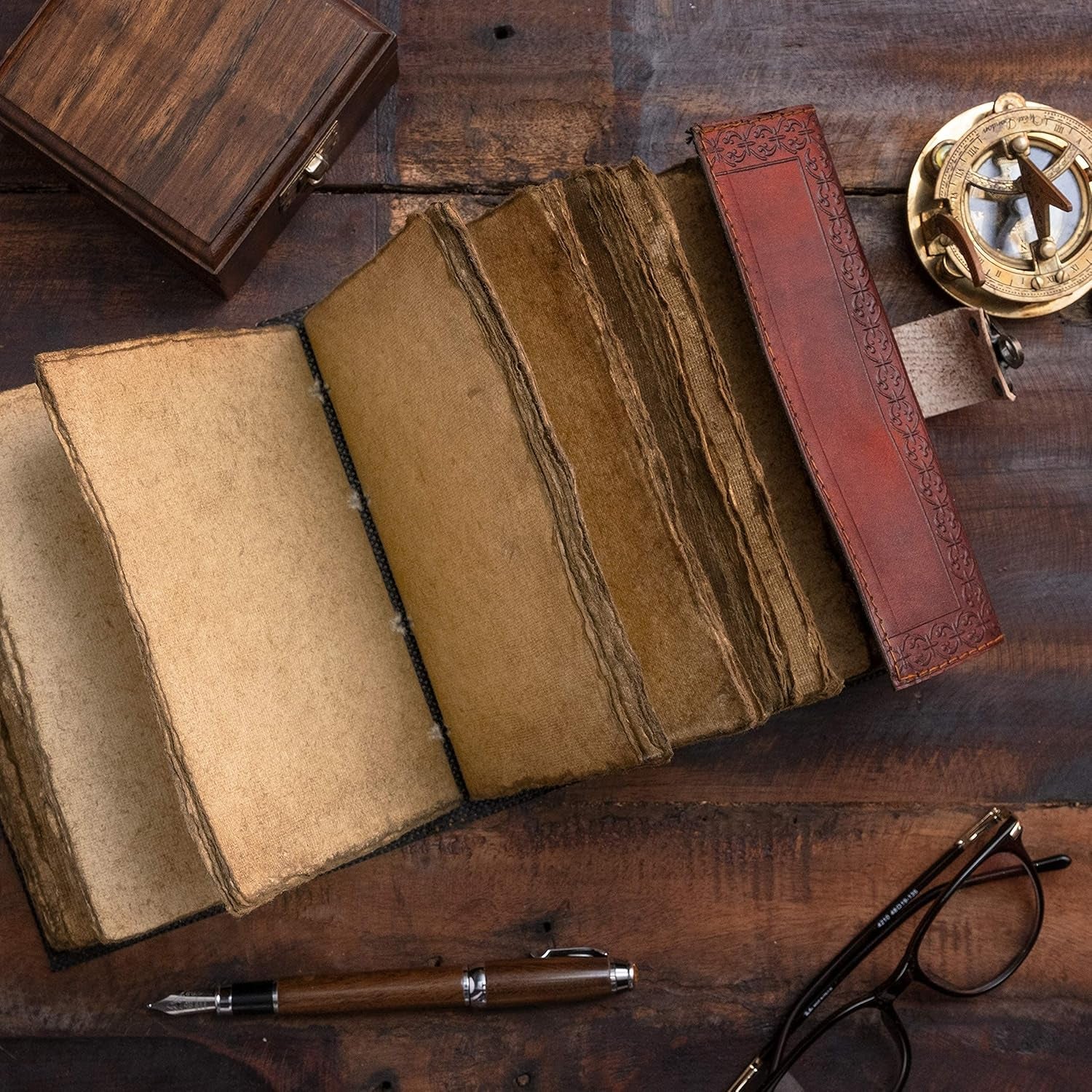 Vintage Leather Journal with Semi-Precious Stone Lock Closure • 240 Deckled Pages • 7 × 5 Inches