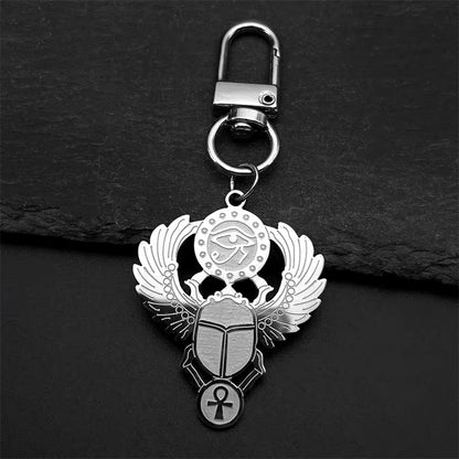 Scarab &amp; Solar Eye Pendant Necklace Gold-Tone Stainless Steel with Ankh Detail (Unisex)