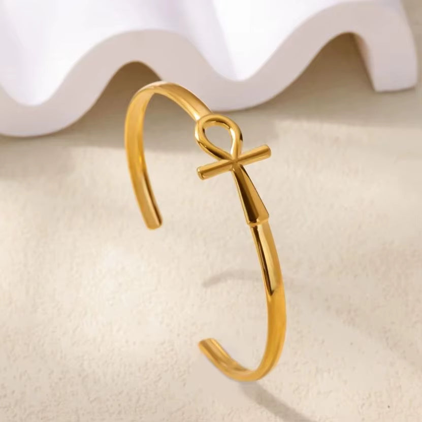 Ankh Cuff Bracelet Gold Stainless Steel – Key of Life