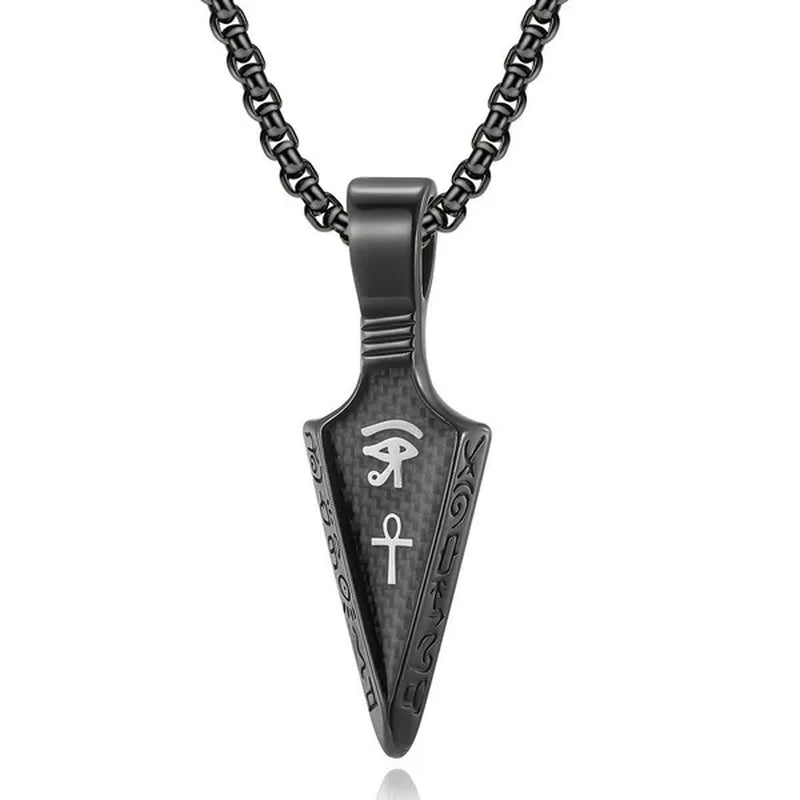 Egyptian the Eye of Horus Ankh Cross Arrowhead Pendant Hieroglyphic Writing of Ancient Egypt Titanium Steel Spearpoint Necklace for Women Men Jewelry
