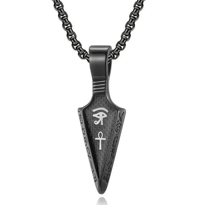 Egyptian the Eye of Horus Ankh Cross Arrowhead Pendant Hieroglyphic Writing of Ancient Egypt Titanium Steel Spearpoint Necklace for Women Men Jewelry