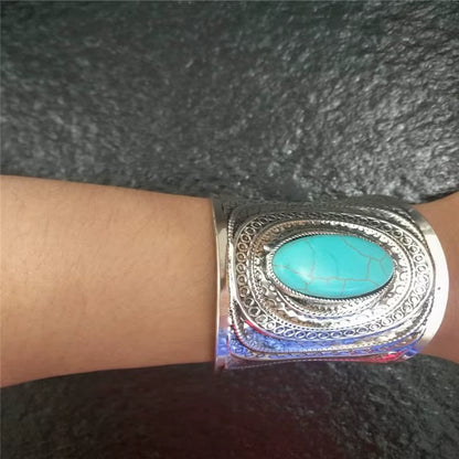 Ornate Stone Cuff Bracelet Vintage Bohemian Statement Piece