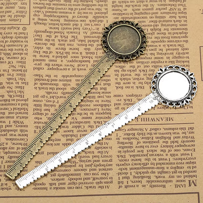2-Piece 20mm Ruler Bookmark Base – Cabochon Setting (Vintage Metal)