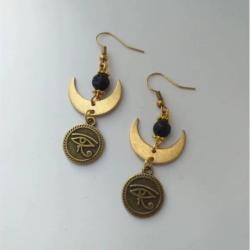 Celestial Crescent Drop Earrings Sun &amp; Moon Brass Statement