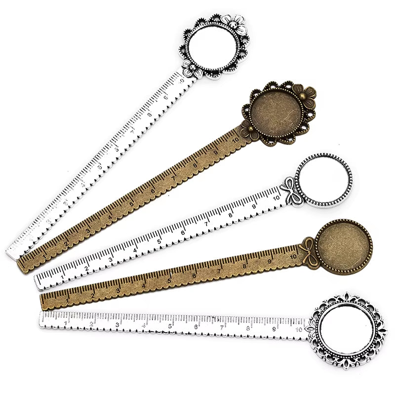 2-Piece 20mm Ruler Bookmark Base – Cabochon Setting (Vintage Metal)
