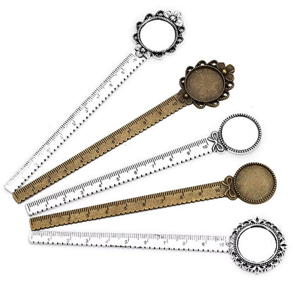 2-Piece 20mm Ruler Bookmark Base – Cabochon Setting (Vintage Metal)