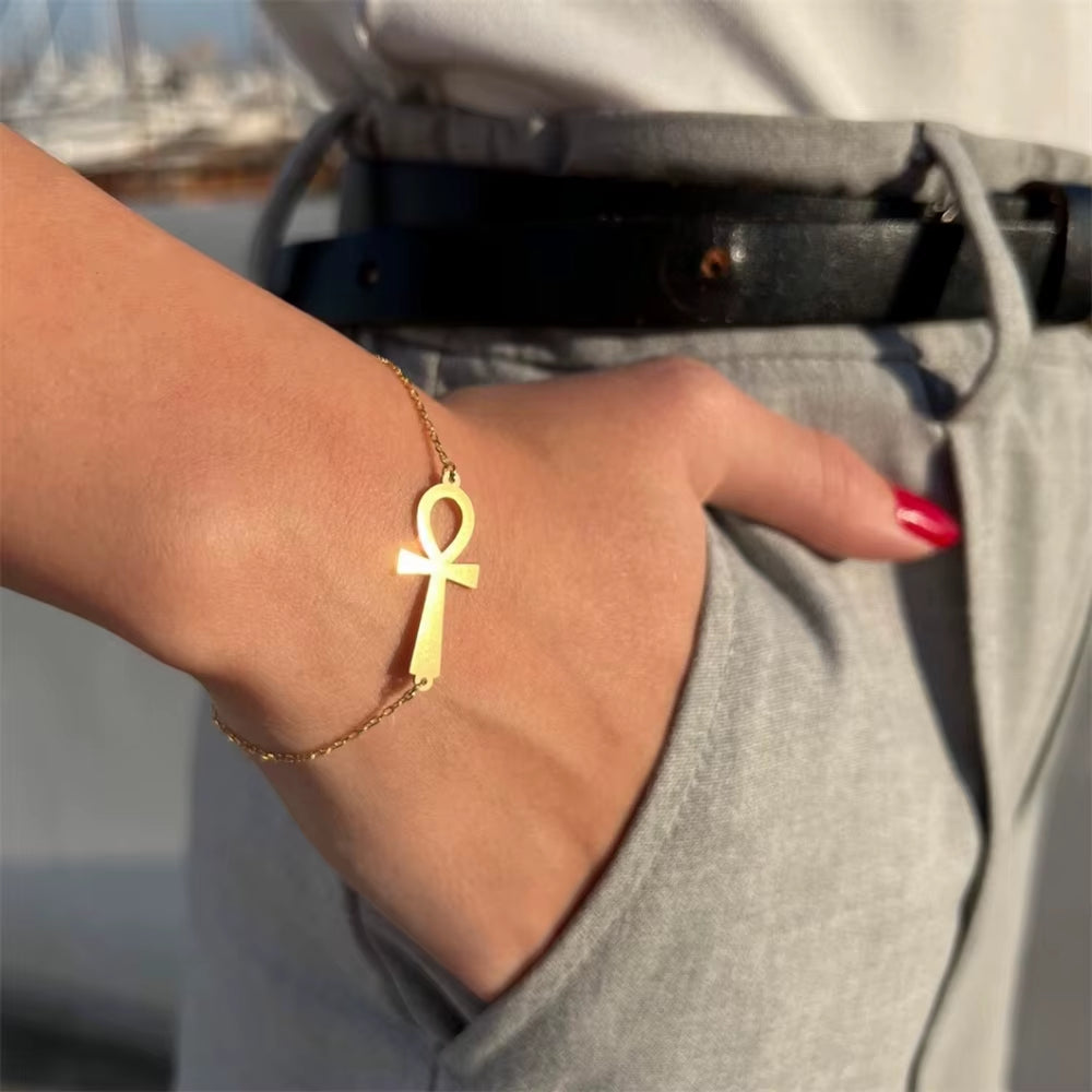 The Sunlit Ankh Minimal Gold Bracelet