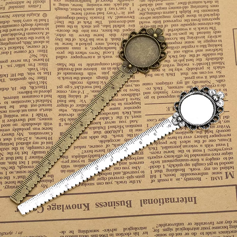 2-Piece 20mm Ruler Bookmark Base – Cabochon Setting (Vintage Metal)