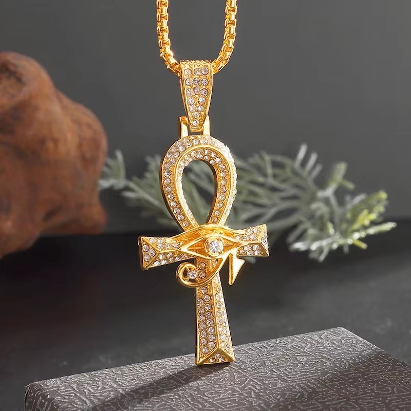 Stainless Steel Ancient Egyptian Ankh Cross Life Key Totem Necklace Men and Women Lucky Amulet Jewelry